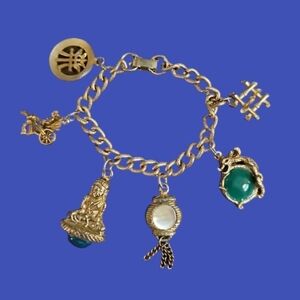 VTG 1960's Asian Theme Buddha Fob Charm Bracelet